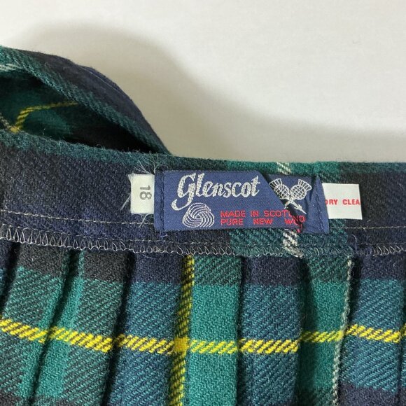 Vintage 80s Green Blue Tartan Plaid Pleated Wool Midi Wrap Skirt Vintage Size 18 - Picture 7 of 7